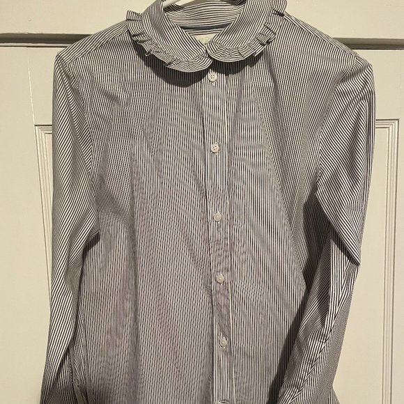 J. Crew Tops - J.Crew Classic-fit ruffle-collar shirt in stripe